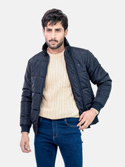 Black Quilted Puffer Jacket With Detachable Hoodie