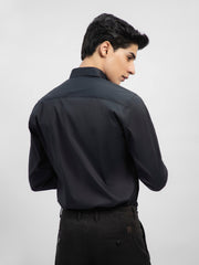 Black Satin Button Down Shirt With Detailing