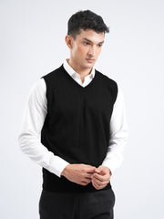 Black Sleeveless V-Neck Sweater