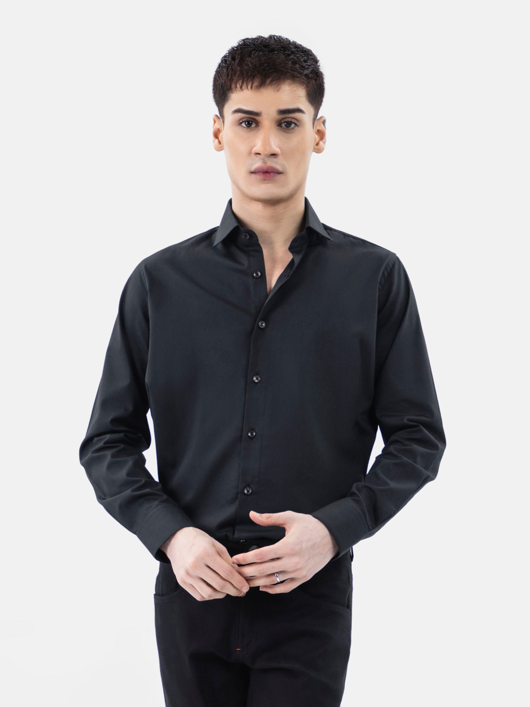 Black Super Fine Satin Shirt