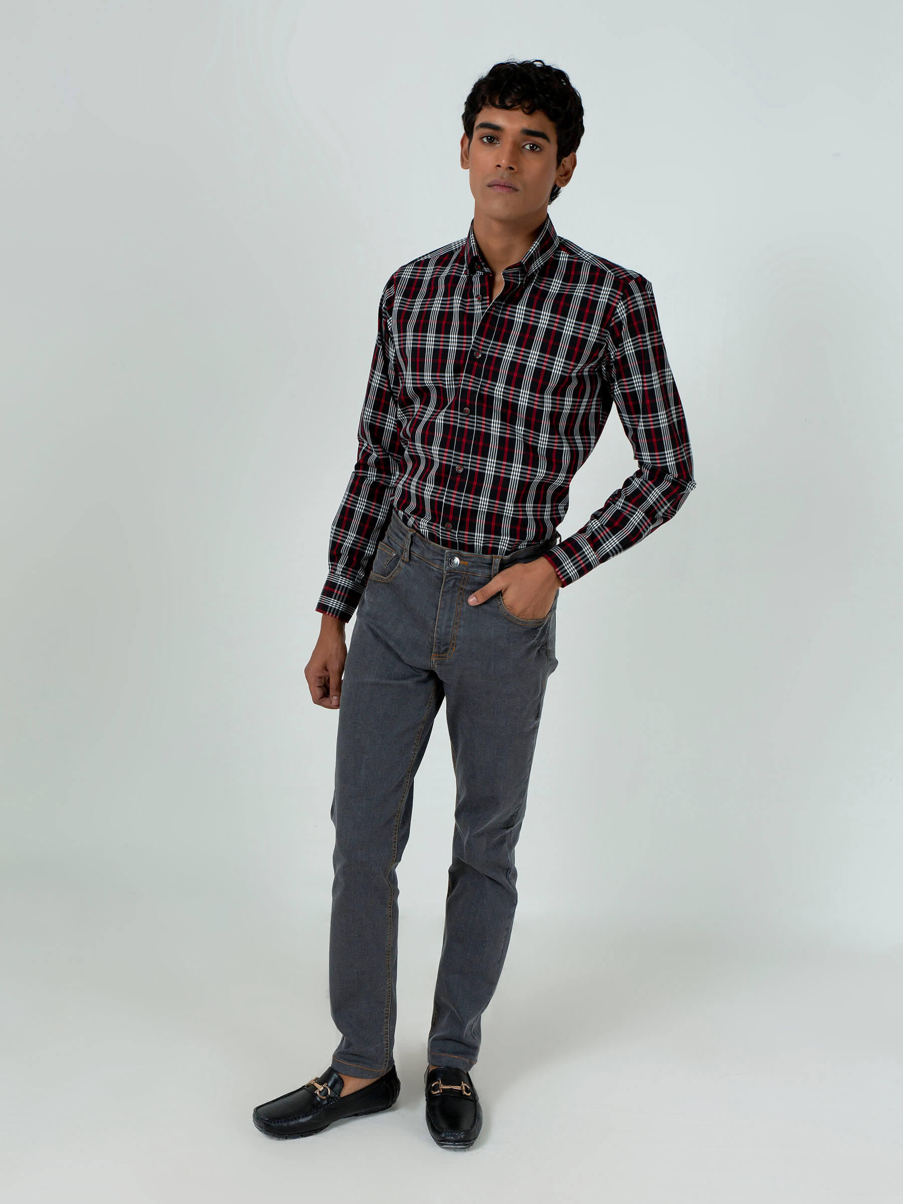 Black Windowpane Checkered Button Down Shirt