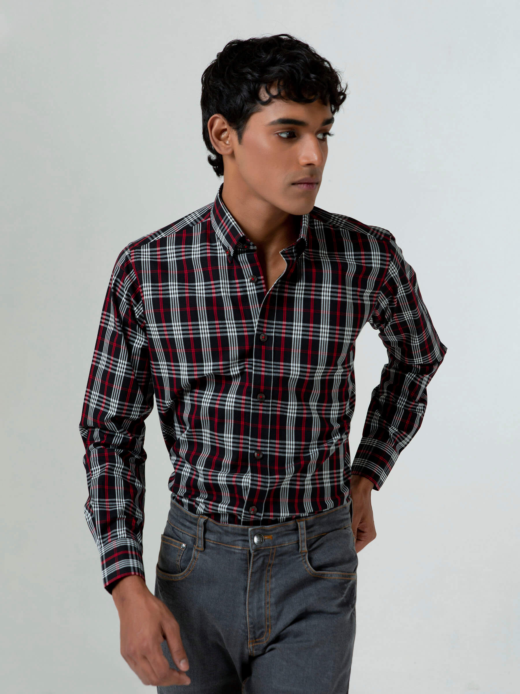 Black Windowpane Checkered Button Down Shirt