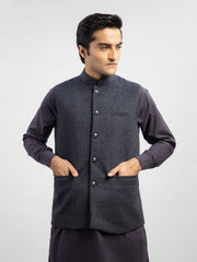 Black & Blue Micro Checkered Wool Blended Waistcoat