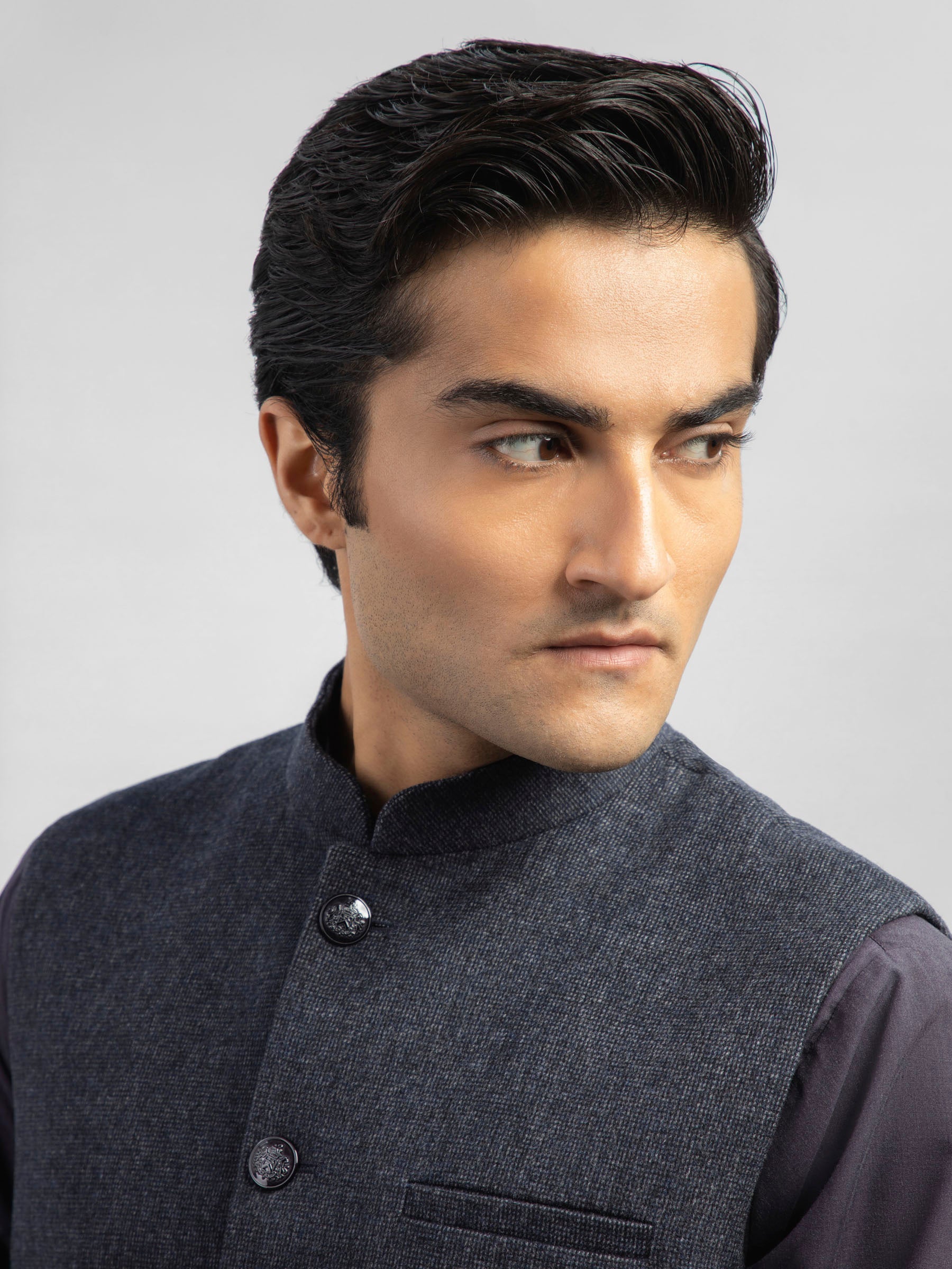 Black & Blue Micro Checkered Wool Blended Waistcoat