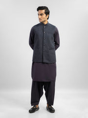 Black & Blue Micro Checkered Wool Blended Waistcoat