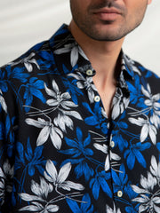 Black & Blue Viscose Printed Half Sleeve Shirt