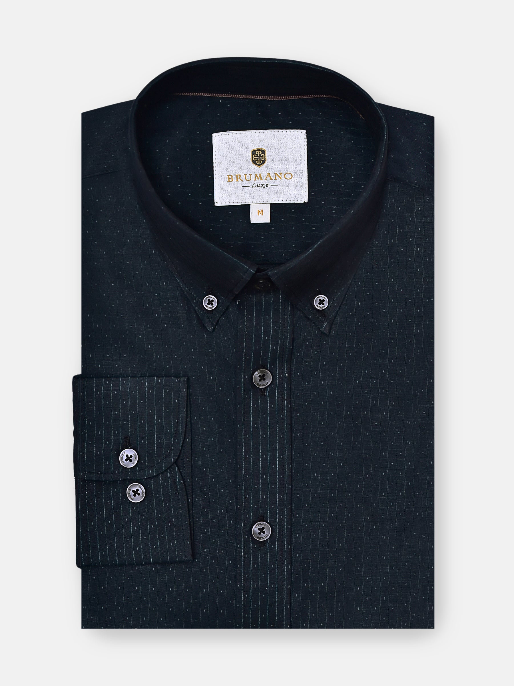 Black & Dark Green Striped Button Down Shirt