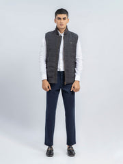 Black & Grey Structured Wool Blended Sleeveless Quilted Jacket