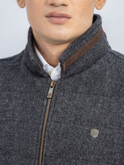 Black & Grey Structured Wool Blended Sleeveless Quilted Jacket