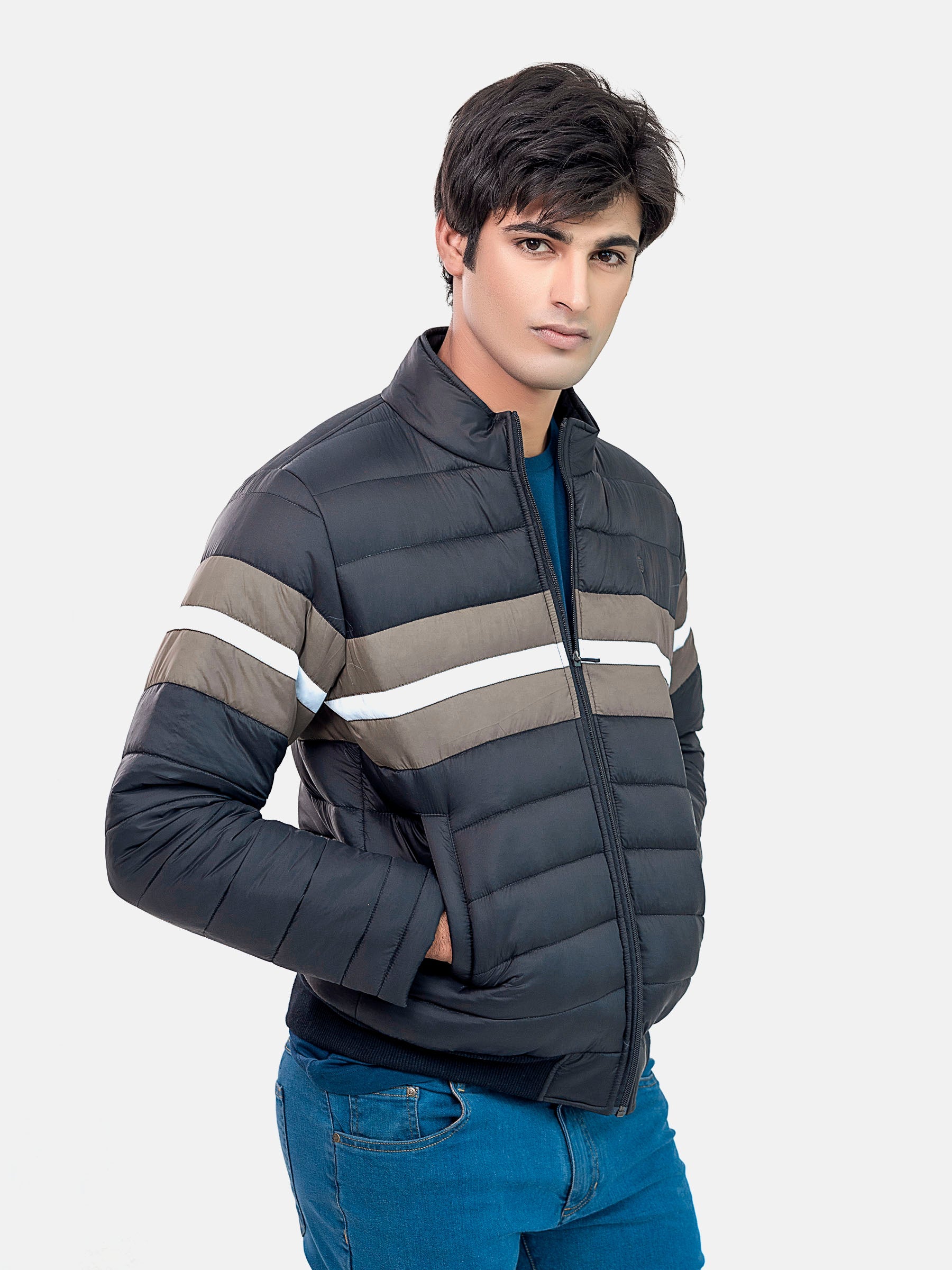 Black & Olive Nylon Puffer Jacket