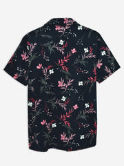 Black & Pink Floral Printed Cuban Collar Shirt