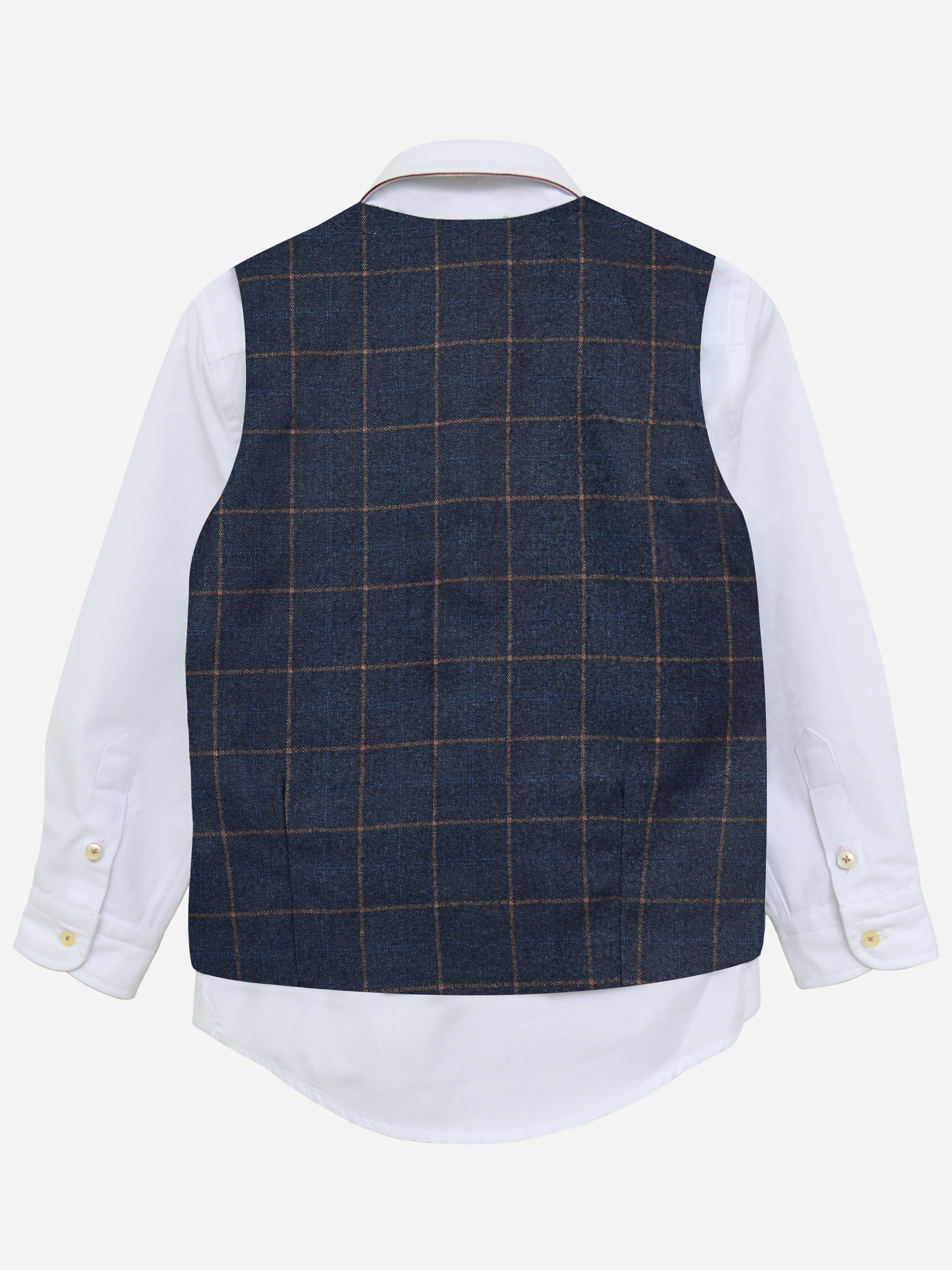Blue Checkered Suit Vest With Bow