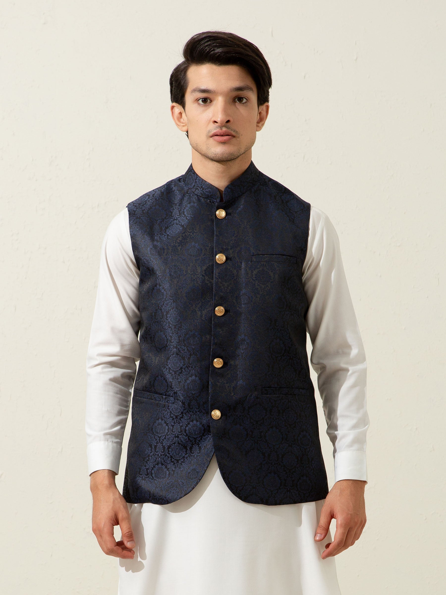 Blue Floral Patterned Waistcoat