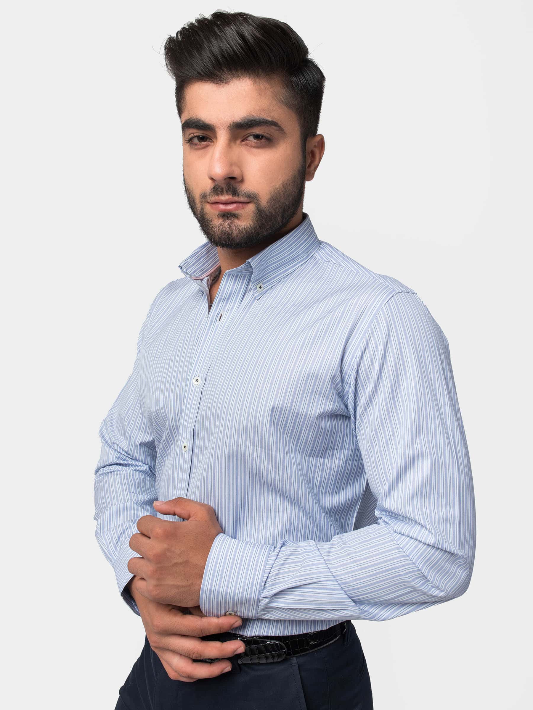 Blue Formal Striped Shirt