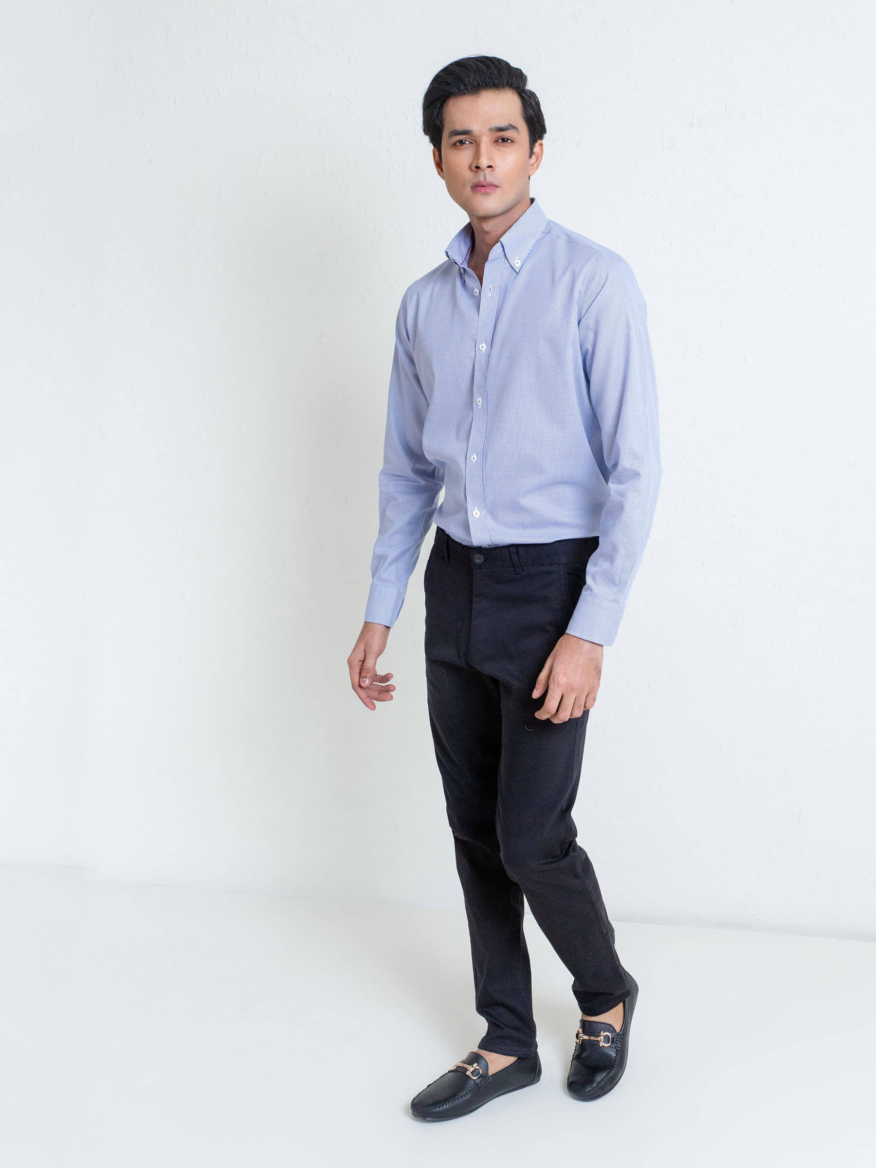 Blue Gingham Button Down Formal Shirt