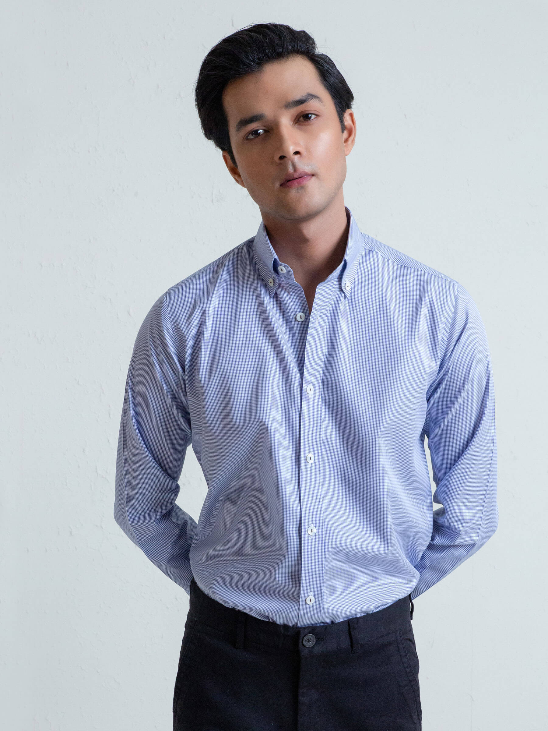 Blue Gingham Button Down Formal Shirt