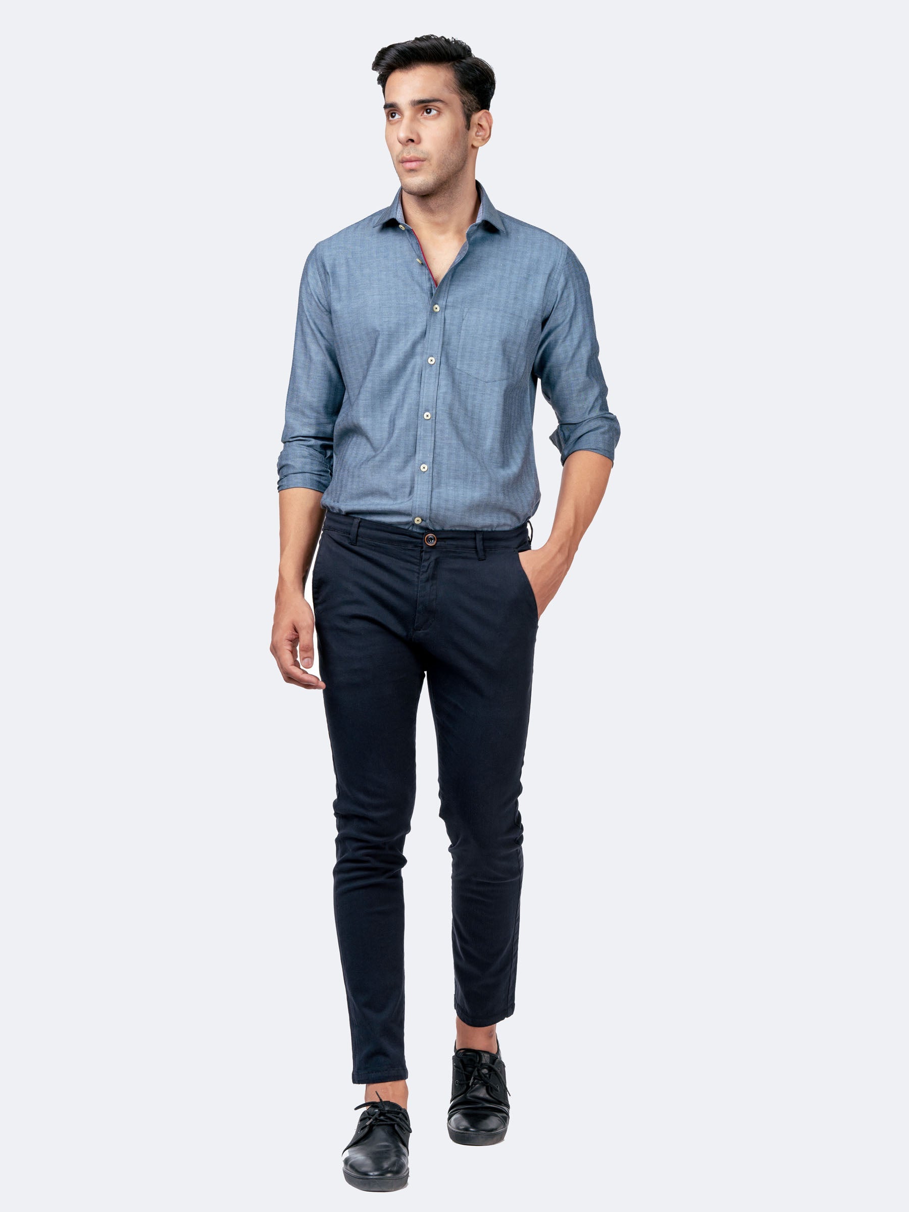Blue Herringbone Pattern Formal Shirt