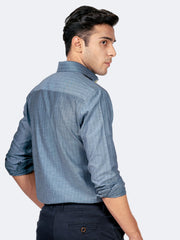 Blue Herringbone Pattern Formal Shirt