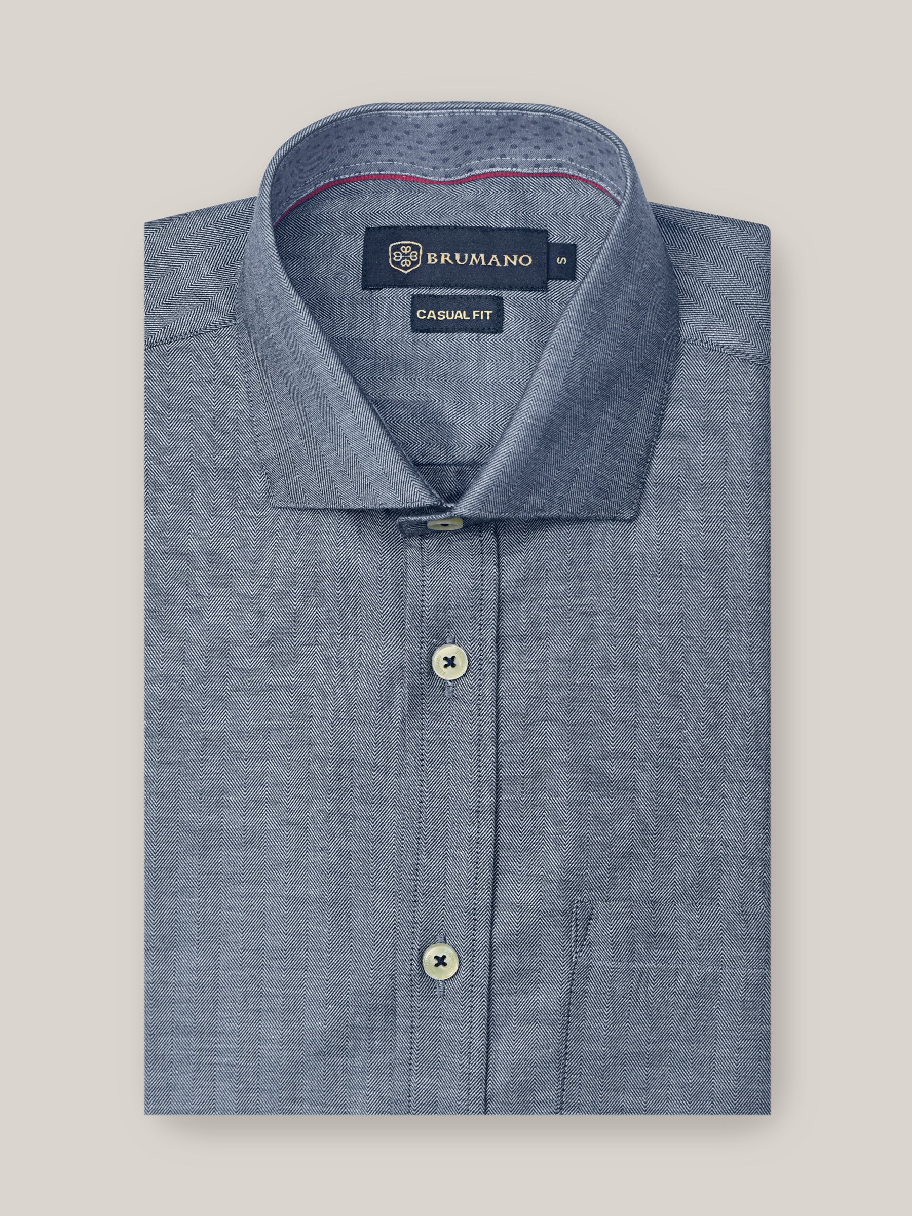 Blue Herringbone Pattern Formal Shirt