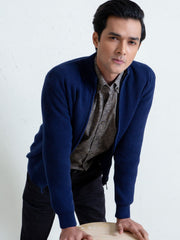 Blue Knitted Chunky Textured Zipper
