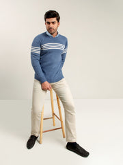 Blue & White Striped Crew Neck Jumper
