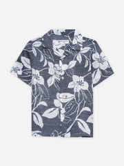 Blue Bold Floral Printed Cuban Collar Shirt - Junior