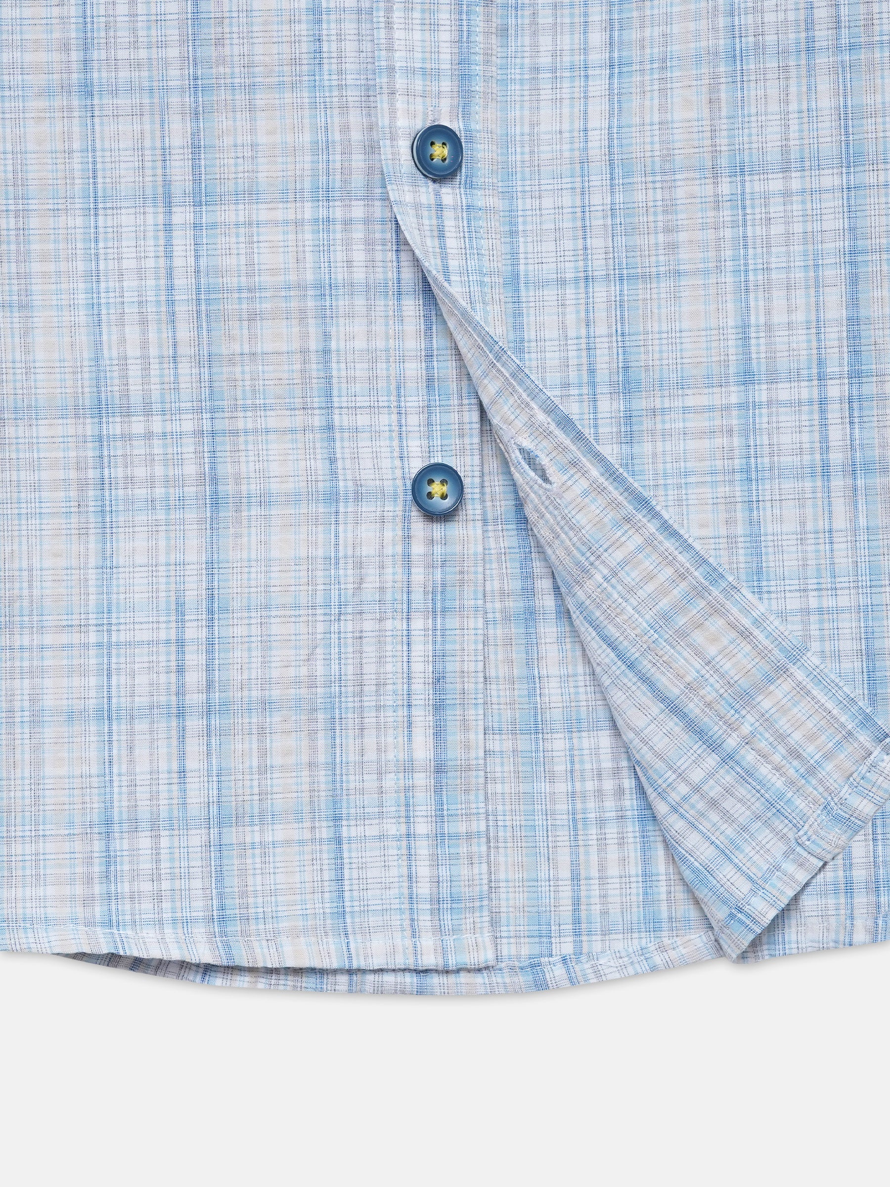 Blue Checkered Seersucked Half Sleeve Shirt - Junior