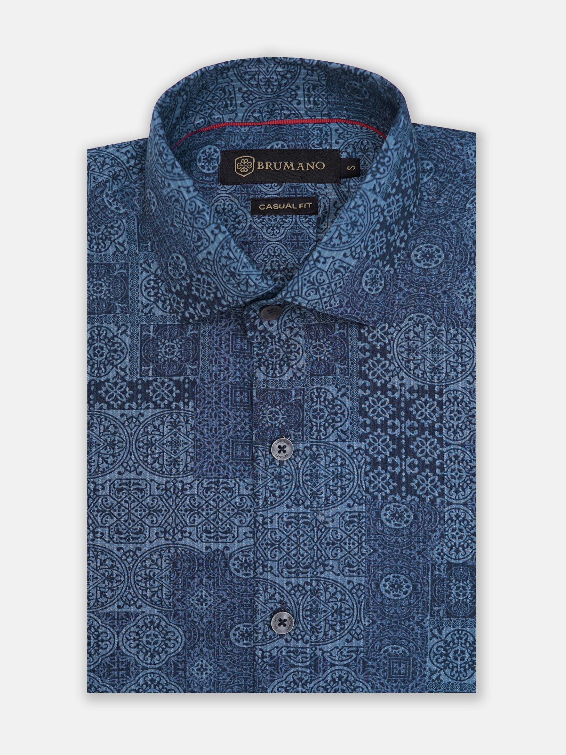 Blue Geometric Printed Slim Fit Shirt