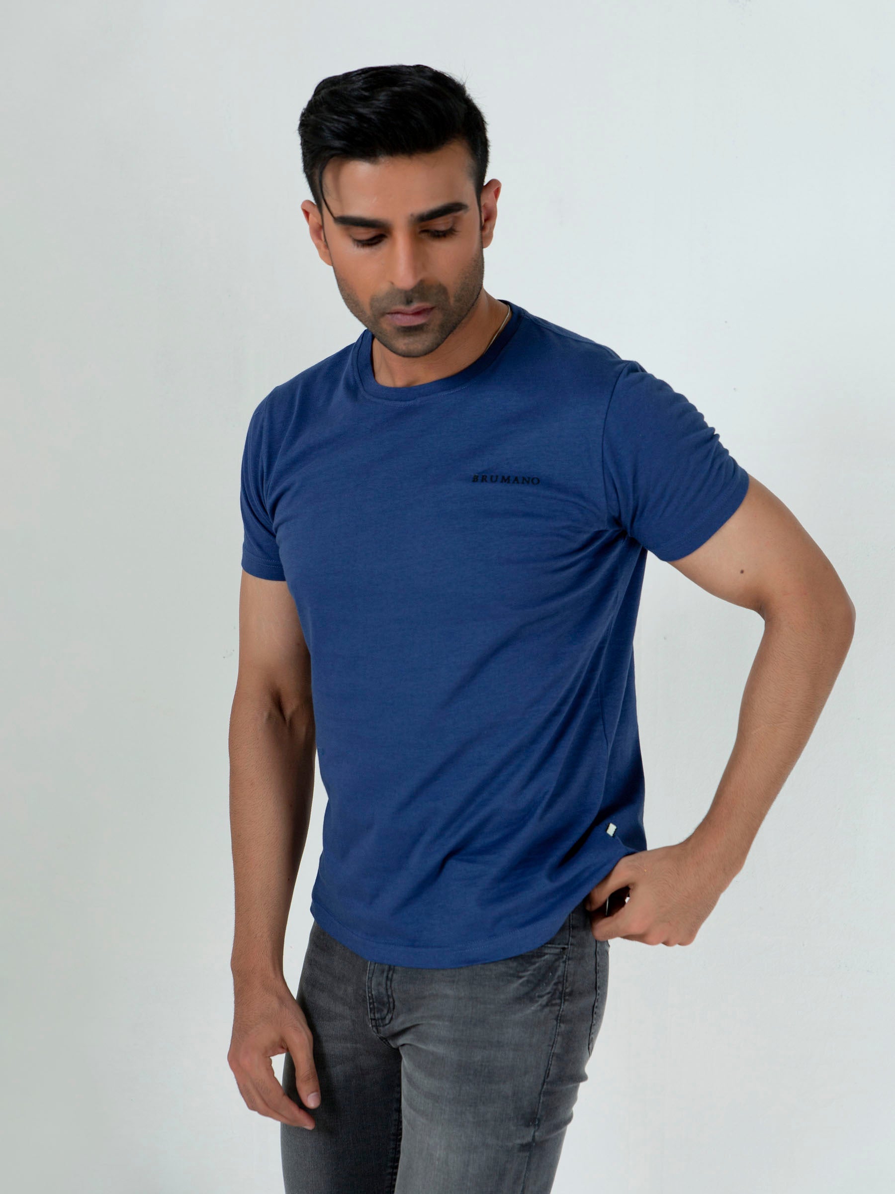 Blue Basic Crew Neck T-Shirt