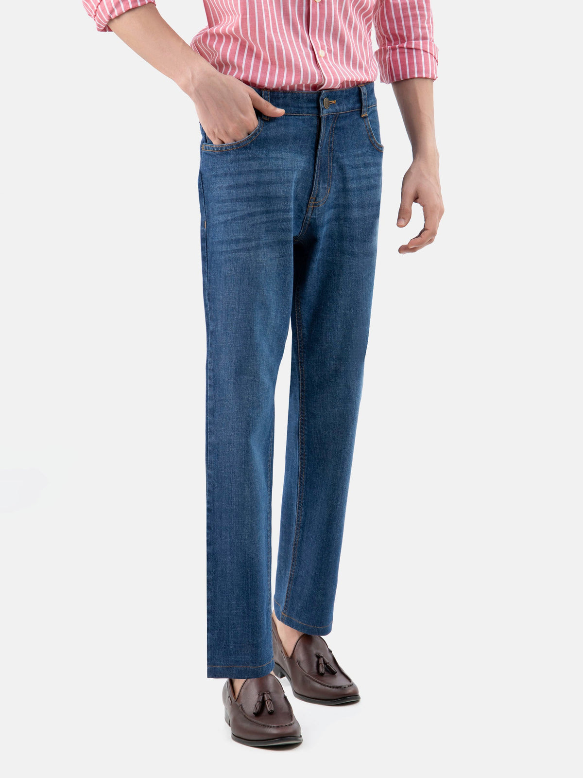 Blue Casual Fit Jeans With Whisker Wash