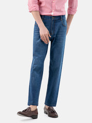 Blue Casual Fit Jeans With Whisker Wash