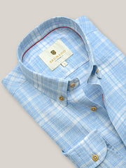 Blue Checkered 100% Linen Shirt