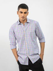 Blue Checkered Formal Shirt With Classic Collar