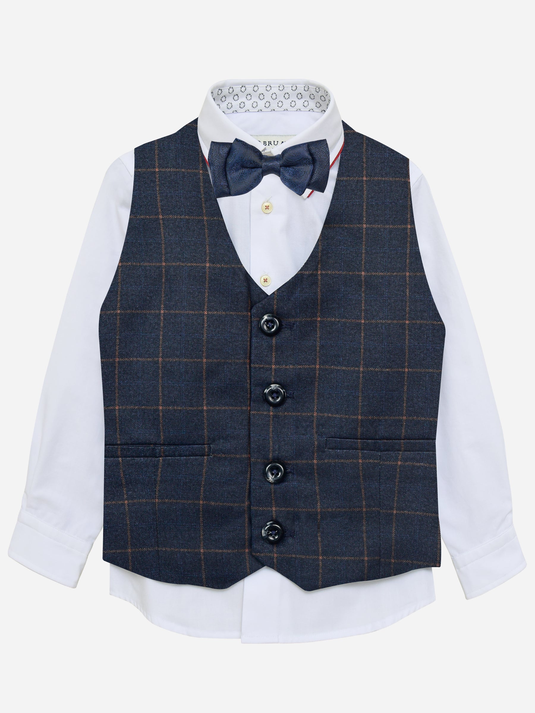 Blue Checkered Suit Vest With Bow