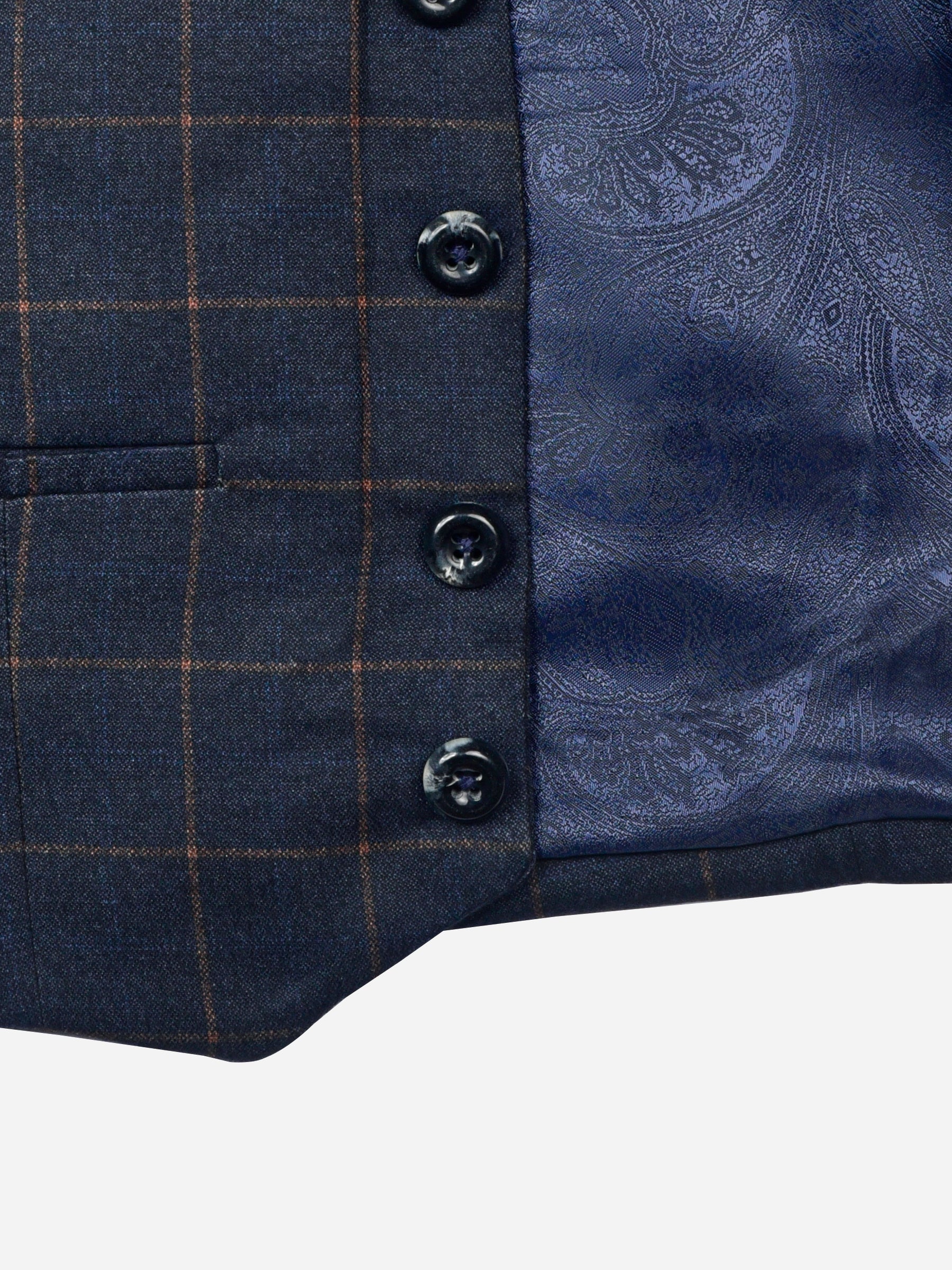 Blue Checkered Suit Vest With Bow