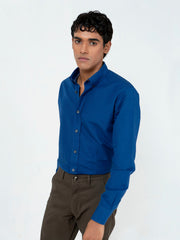 Blue Cotton/Linen Button Down Shirt