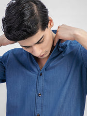 Blue Denim Shirt with Button Down Collar