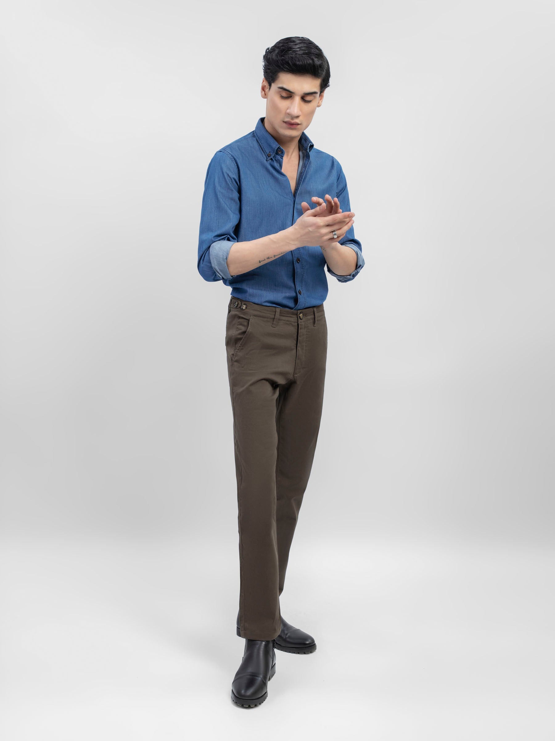 Blue Denim Shirt with Button Down Collar