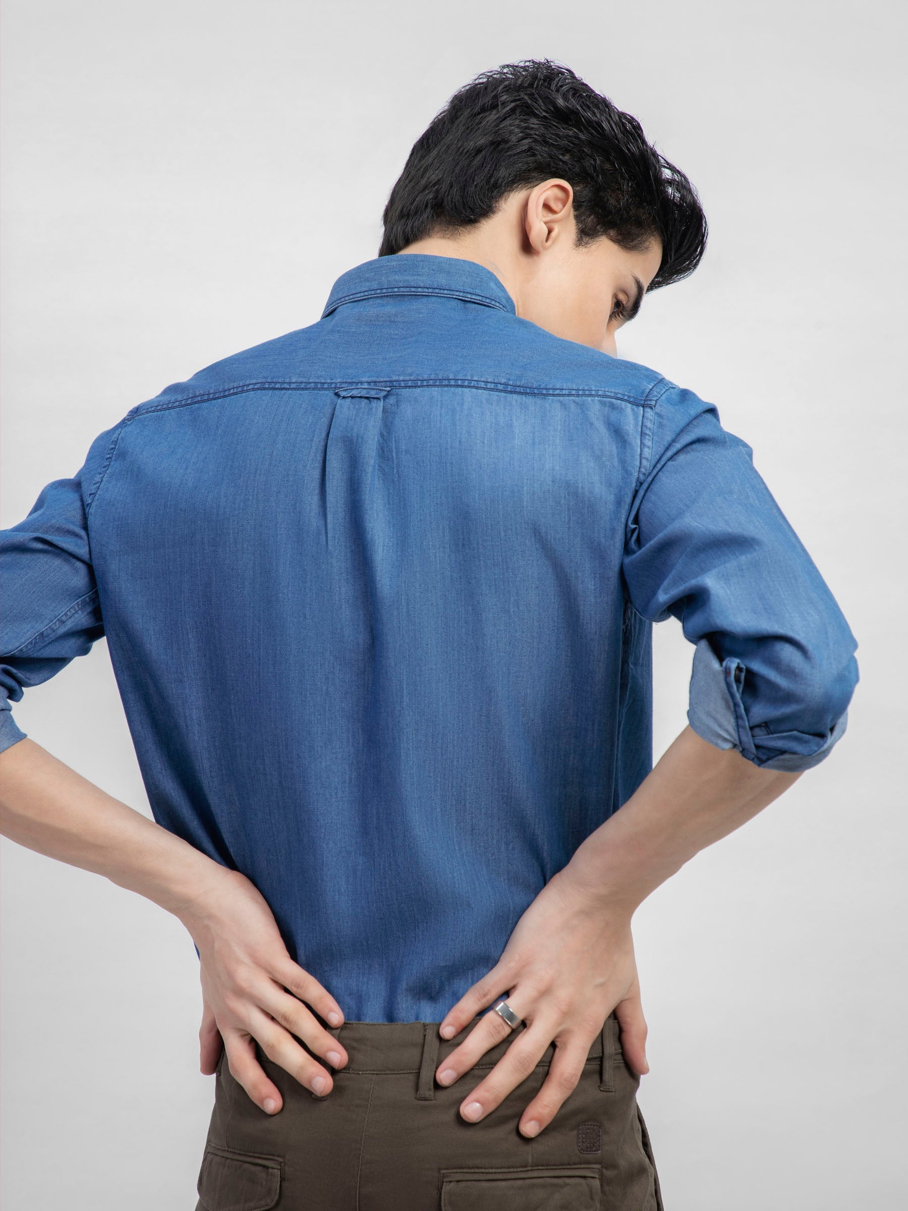 Blue Denim Shirt with Button Down Collar