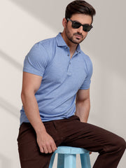 Blue Dobby Mercerized Polo Shirt