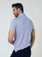 Blue Dobby Mercerized Polo With Cutaway Collar