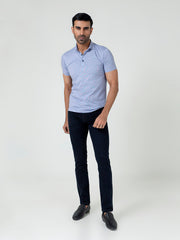 Blue Dobby Mercerized Polo With Cutaway Collar