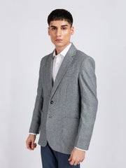 Blue Dobby Structured Wool Cashmere Blazer - Sartoria