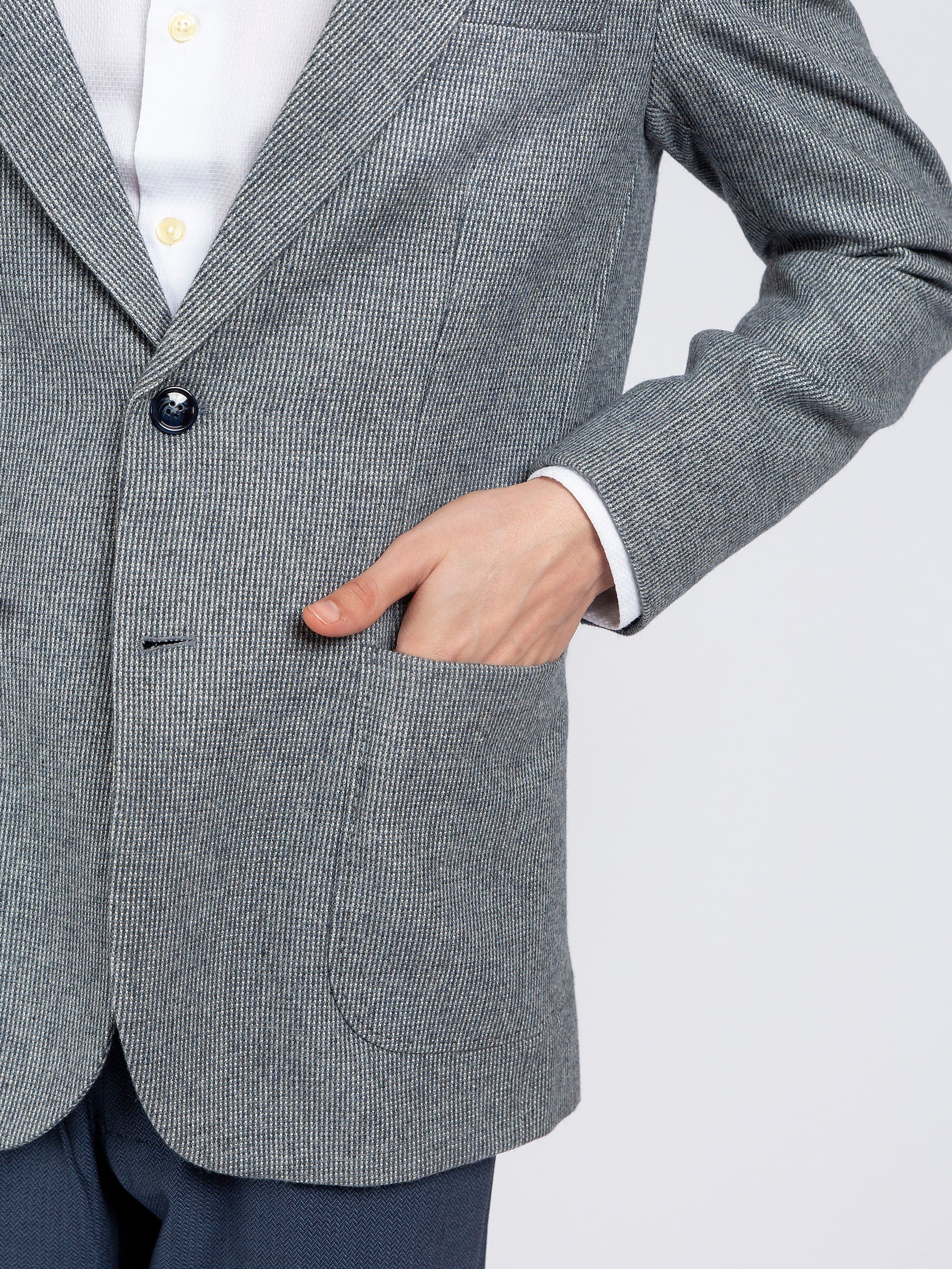Blue Dobby Structured Wool Cashmere Blazer - Sartoria