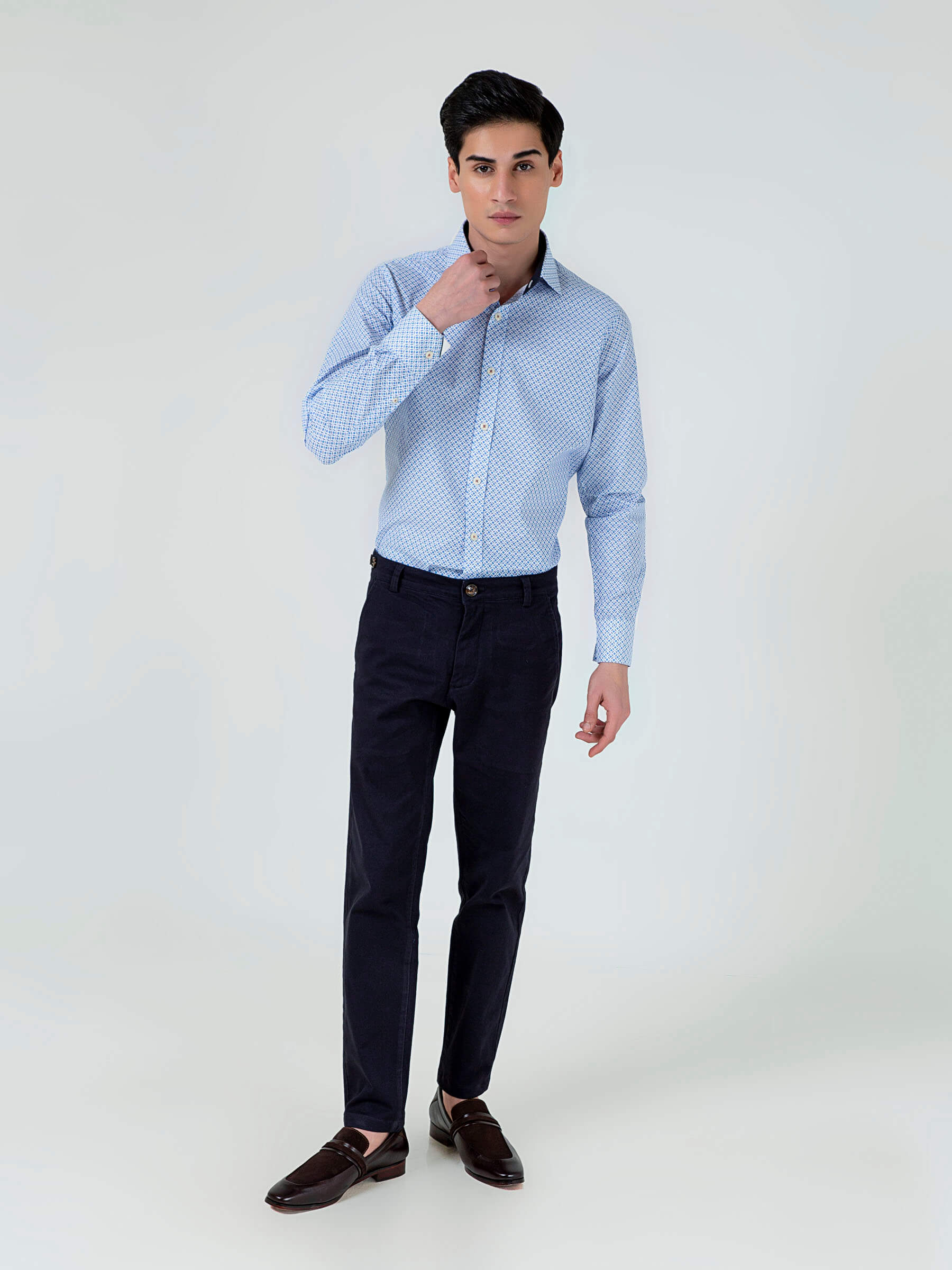 Blue Geometric Printed Formal Shirt