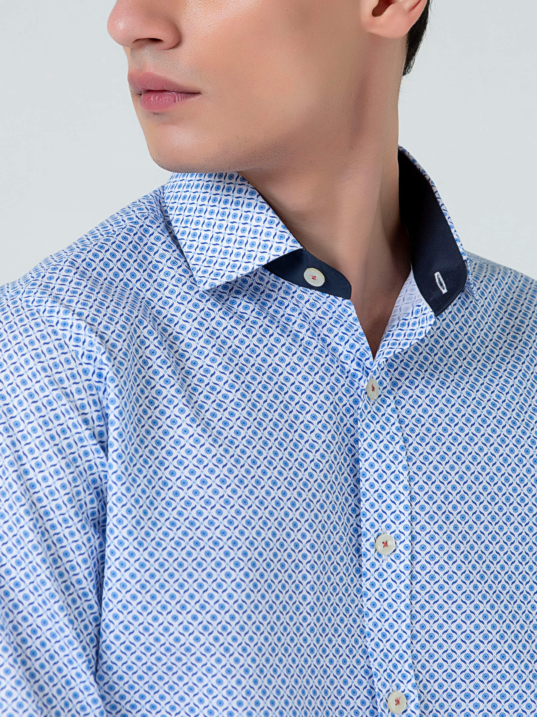 Blue Geometric Printed Formal Shirt