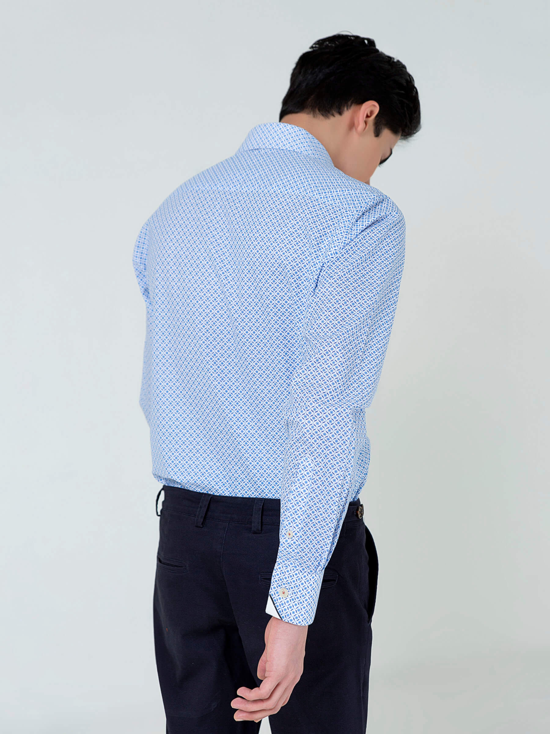 Blue Geometric Printed Formal Shirt