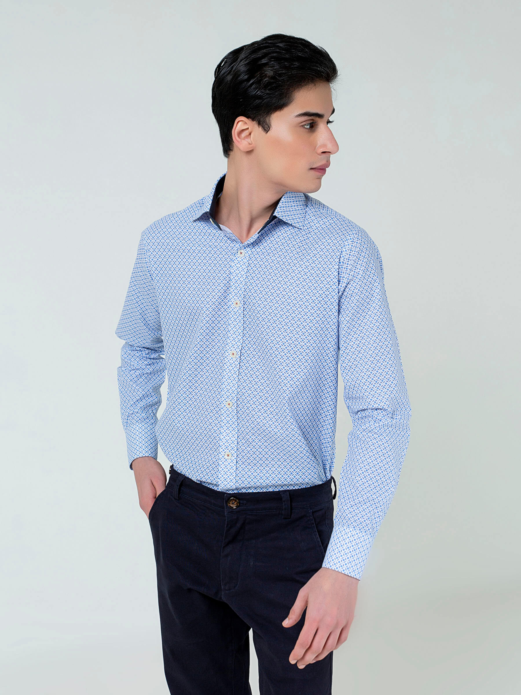 Blue Geometric Printed Formal Shirt