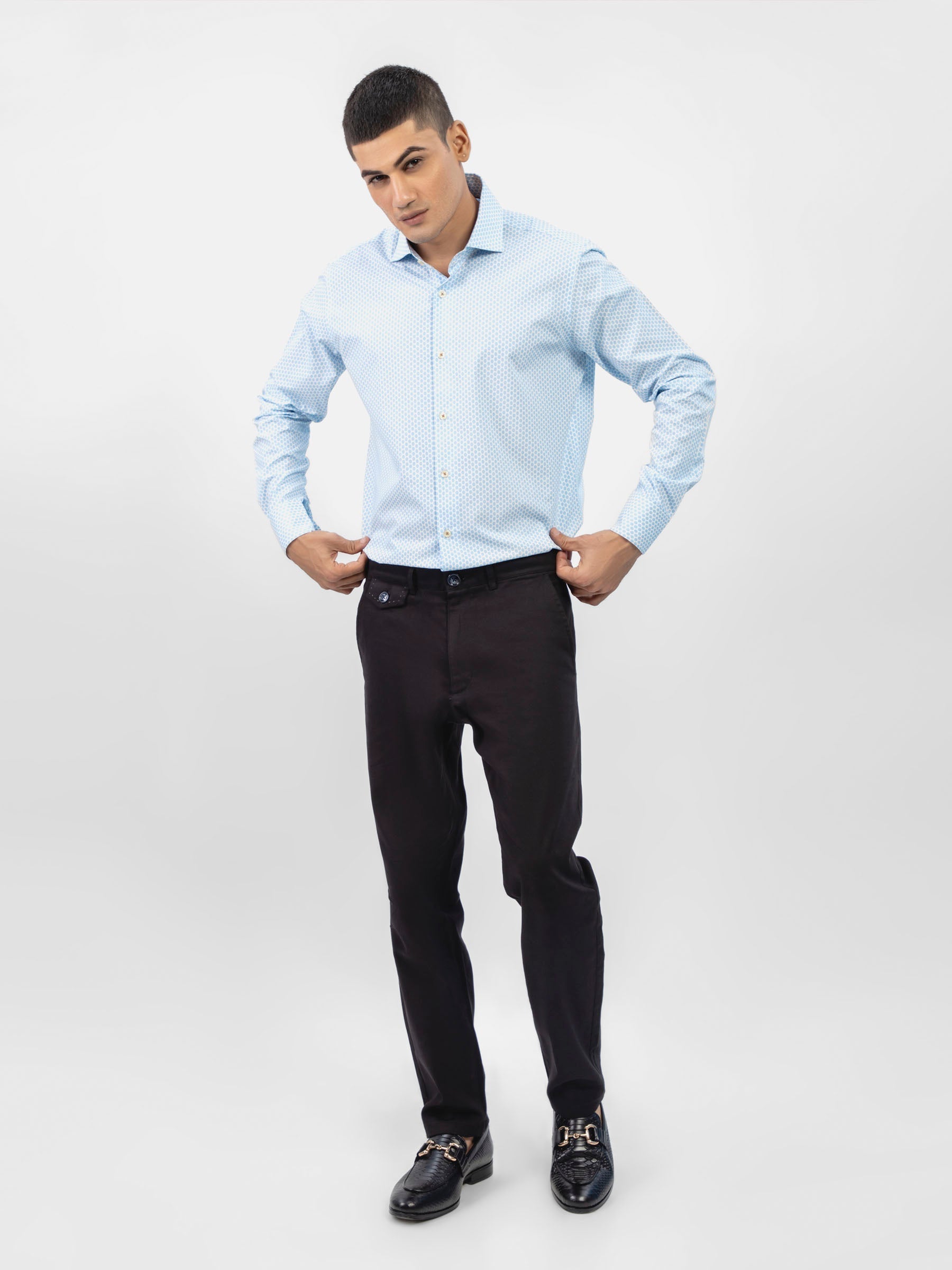 Blue Geometric Printed Formal Shirt