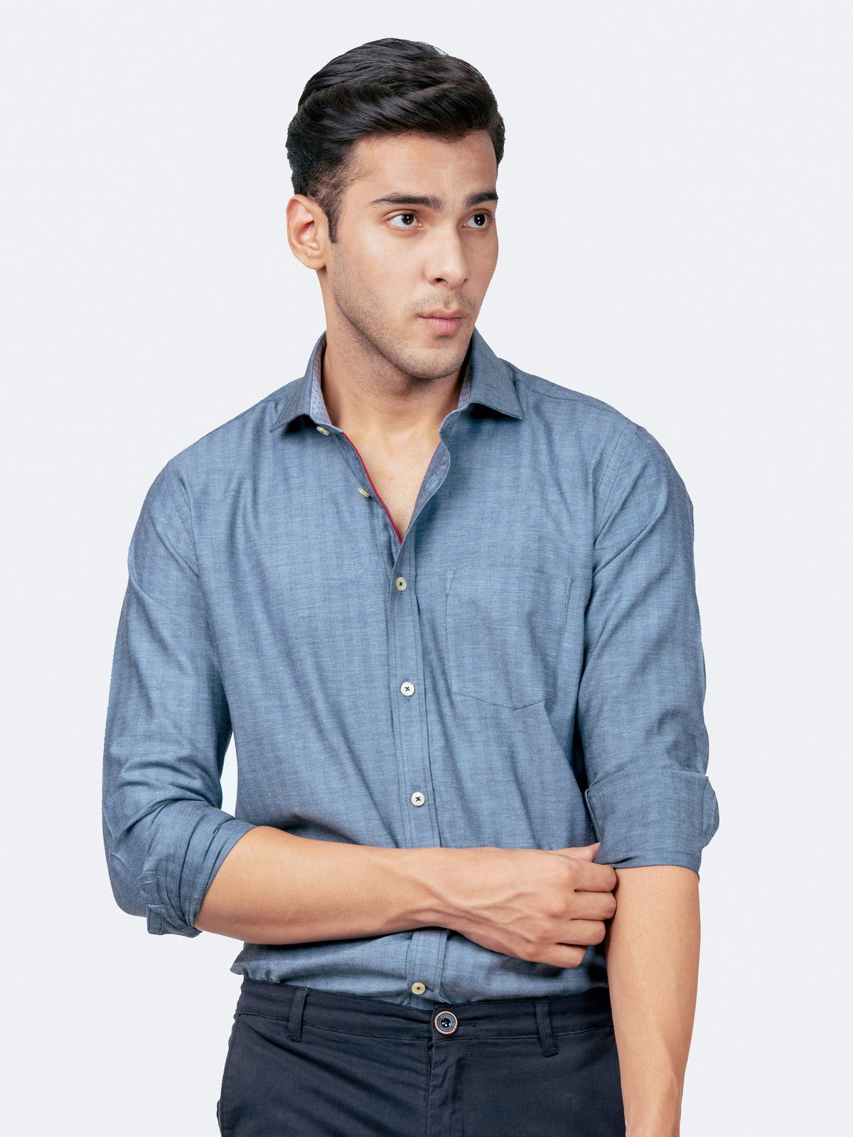 Blue Herringbone Pattern Formal Shirt